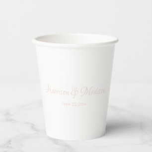 Custom blush pink script Couple Name Date Wedding Paper Cups
