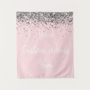 Custom Blush Pink Silver Birthday Party Photobooth Tapestry