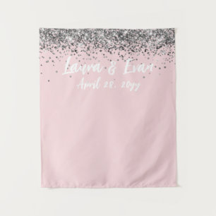 Custom Blush Pink Silver Wedding Photo Booth Prop Tapestry