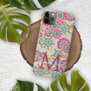 Custom Blush Pink Teal Aqua Blue Flowers Pattern Case-Mate iPhone Case