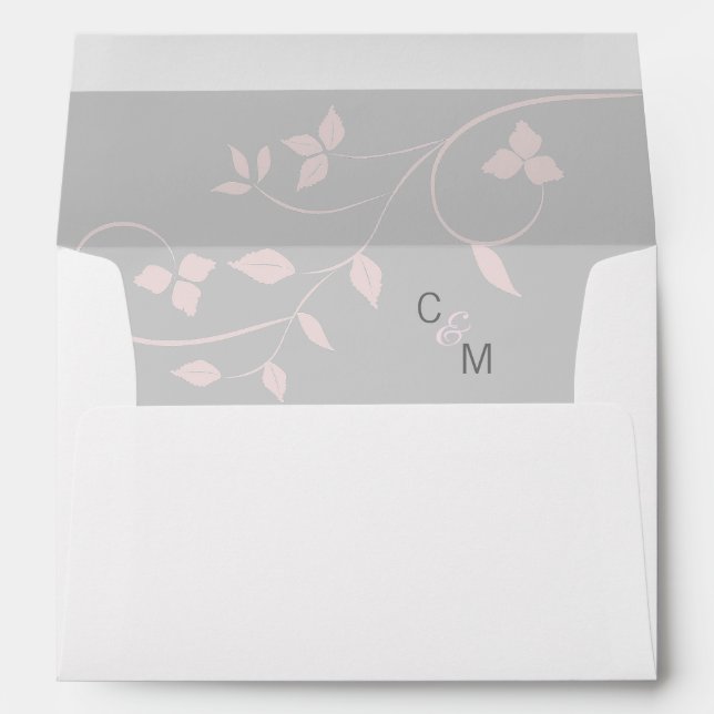 Custom Blush Pink Vine & Grey Wedding | Initials Envelope (Back (Bottom))