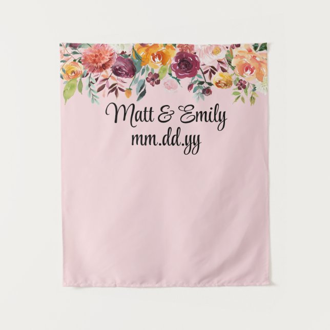 Custom Blush Pink Wedding Reception Photo Booth Tapestry (Front)