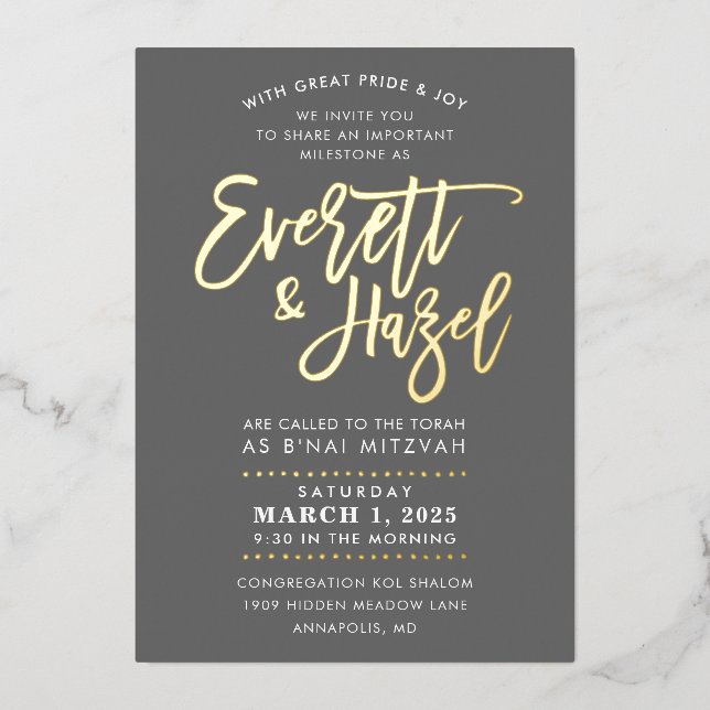 CUSTOM B'nai Mitzvah imitation gold script name (Front)