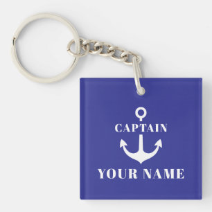 Custom Boat Captain Name Anchor Blue Keychain