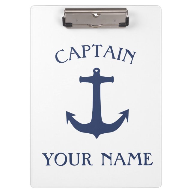 Custom boat captain name navy anchor clipboard (Front)