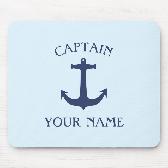 Custom boat captain name navy anchor mouse pad (Front)