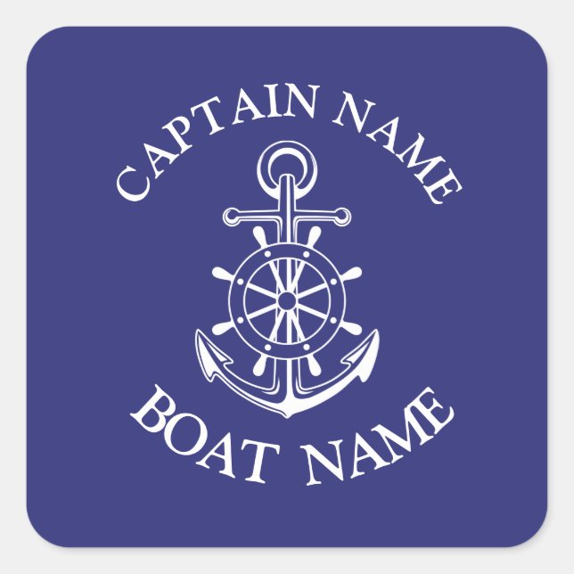 Custom boat captain name navy nautical sailor  cla square sticker (Front)