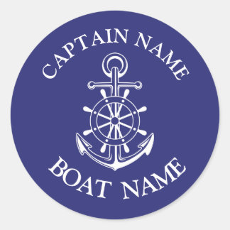 Custom boat captain name navy nautical sailor  classic round sticker