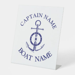 Custom boat captain name navy nautical sailor pedestal sign