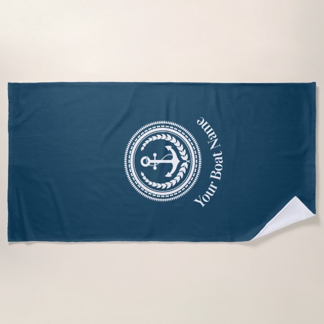 Custom Boat Name Anchor Beach Towel (Front)