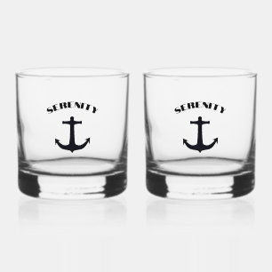 Custom boat name anchor whiskey glass
