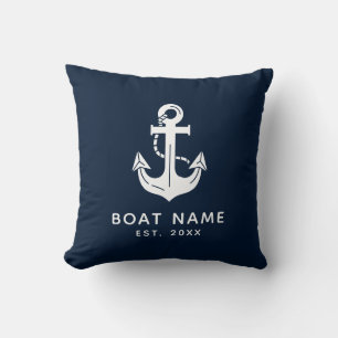 Custom Boat Name and Anchor Nautical Beach House Cushion
