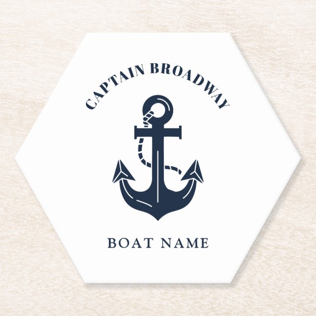 Custom Boat Name and Captain Identity Style Paper Coaster (Front)