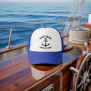 Custom Boat Name Captain Anchor Nautical Trucker Hat