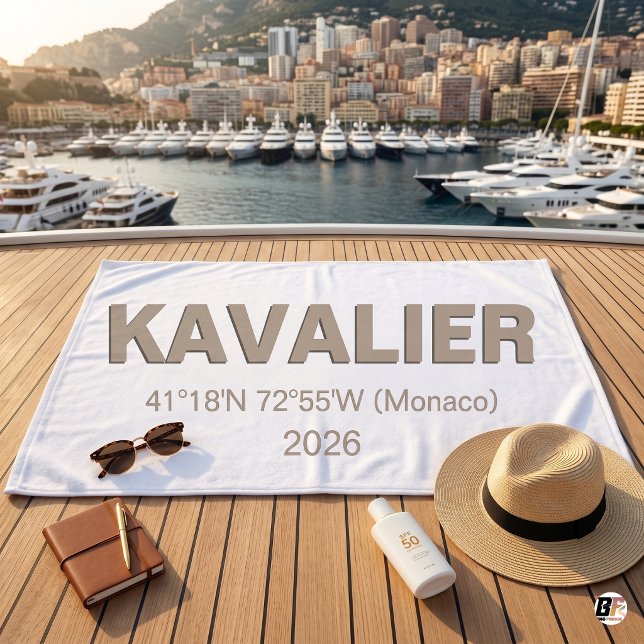 Custom Boat Name & Coordinates Minimalist Beach Towel (#summervacation)