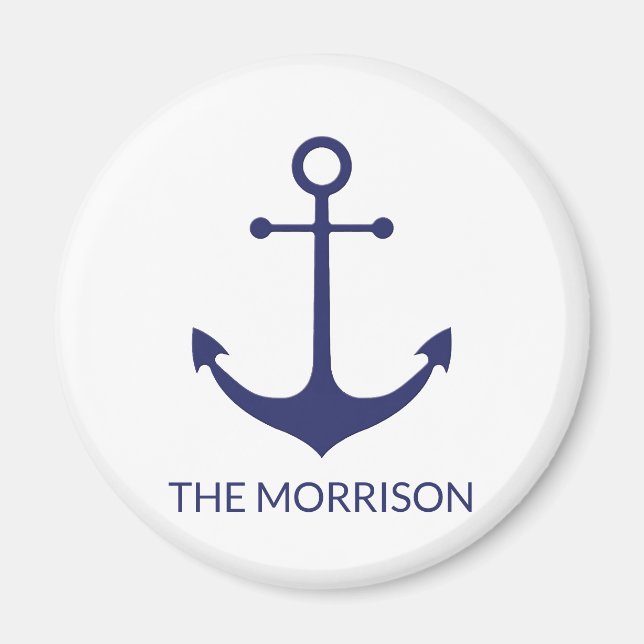 Custom Boat name nautical anchor navy blue white Magnet (Front)