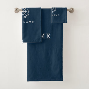 custom boat name, Navy blue Bath Towel