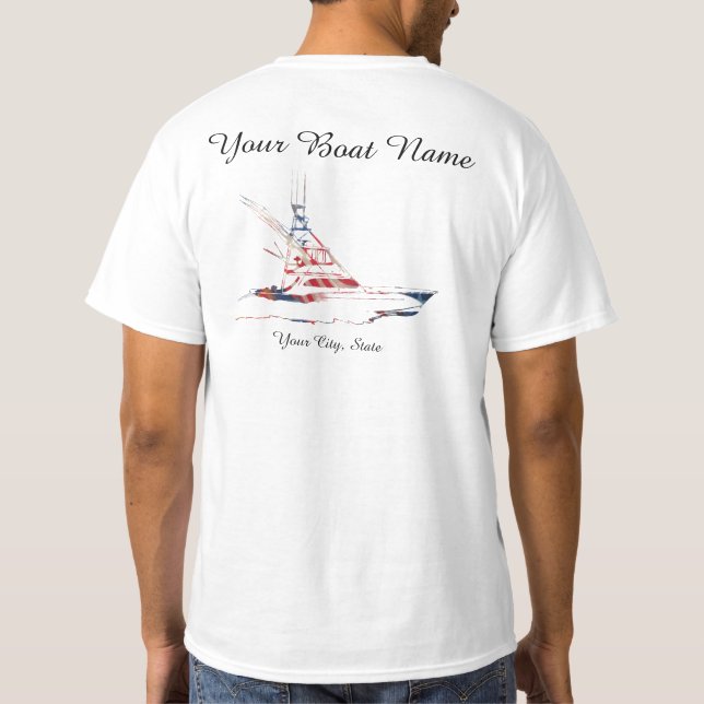 Custom Boat Name patriotic Sport fishing Boat T-Shirt (Back)