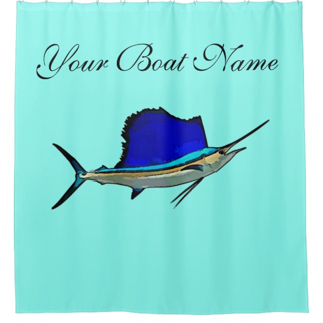 Custom Boat Name Sailfish Shower Curtain (Front)