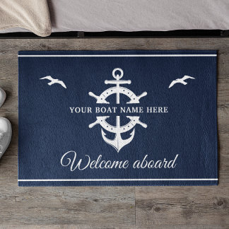 Custom Boat Name Ship’s Wheel Anchor Nautical Blue Doormat