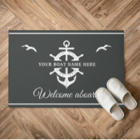 Custom Boat Name Ship’s Wheel Anchor Nautical Grey