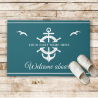 Custom Boat Name Ship’s Wheel Anchor Nautical Teal