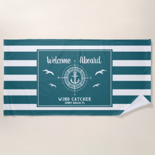 Custom Boat Name Welcome Aboard Anchor Beach Towel