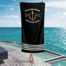 Custom Boat Name Welcome Aboard Black & Gold