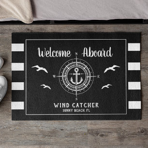 Custom Boat Name Welcome Aboard Compass Doormat