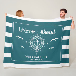 Custom Boat Name Welcome Aboard Compass Fleece Blanket