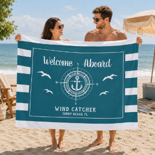 Custom Boat Name Welcome Aboard Compass Fleece Blanket
