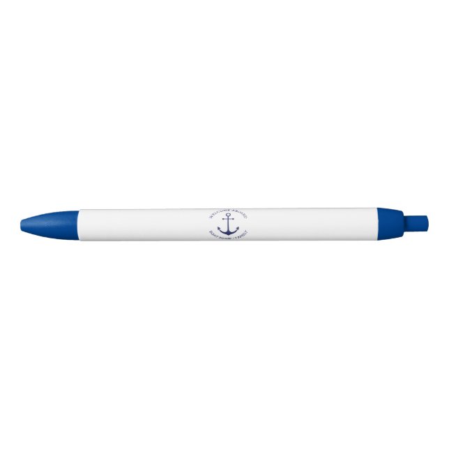 Custom Boat name Welcome Aboard nautical anchor Black Ink Pen (Front)
