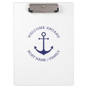 Custom Boat name Welcome Aboard nautical anchor Clipboard