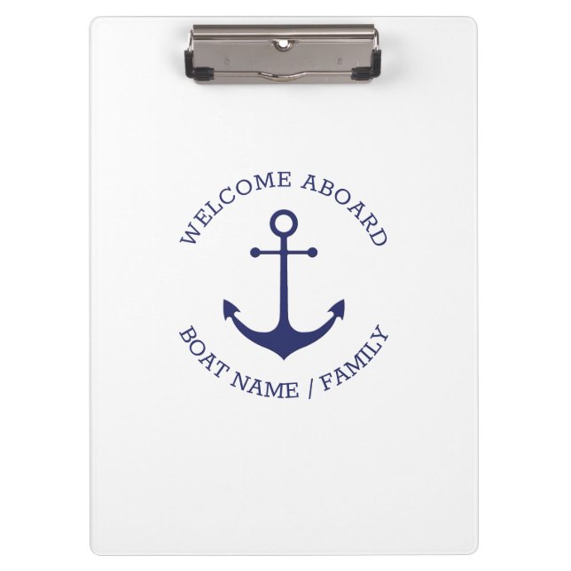 Custom Boat name Welcome Aboard nautical anchor Clipboard (Front)