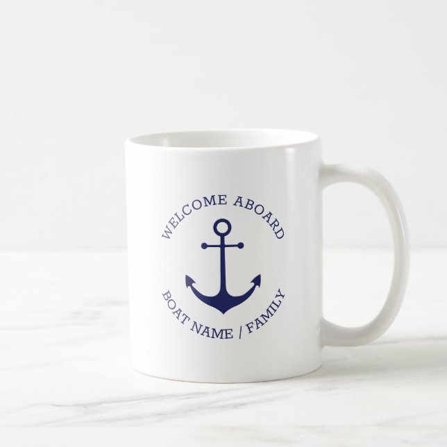 Custom Boat name Welcome Aboard nautical anchor Coffee Mug (Right)