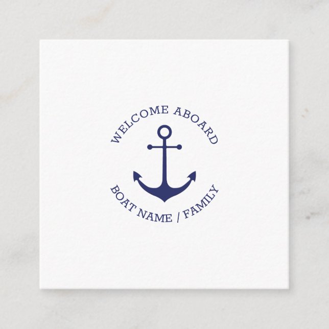 Custom Boat name Welcome Aboard nautical anchor Enclosure Card (Front)