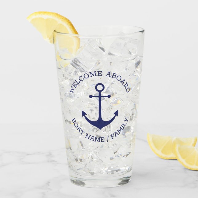 Custom Boat name Welcome Aboard nautical anchor Glass (Front Ice)