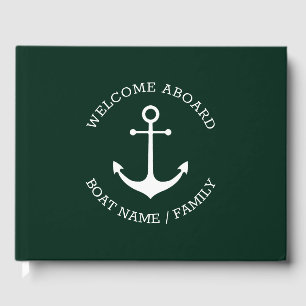 Custom Boat name Welcome Aboard nautical anchor  Guest Book