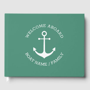 Custom Boat name Welcome Aboard nautical anchor Guest Book
