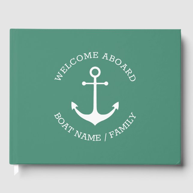 Custom Boat name Welcome Aboard nautical anchor Guest Book (Front)