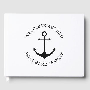 Custom Boat name Welcome Aboard nautical anchor Guest Book