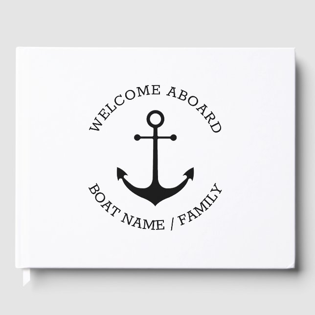 Custom Boat name Welcome Aboard nautical anchor Guest Book (Front)