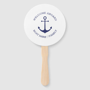 Custom Boat name Welcome Aboard nautical anchor Hand Fan