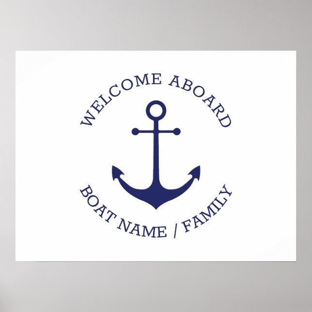 Custom Boat name Welcome Aboard nautical anchor Poster (Front)