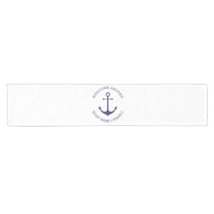 Custom Boat name Welcome Aboard nautical anchor Short Table Runner