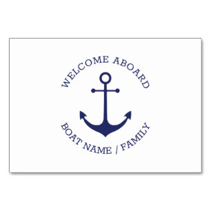 Custom Boat name Welcome Aboard nautical anchor Table Number