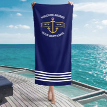 Custom Boat Name Welcome Aboard Navy Blue & Gold
