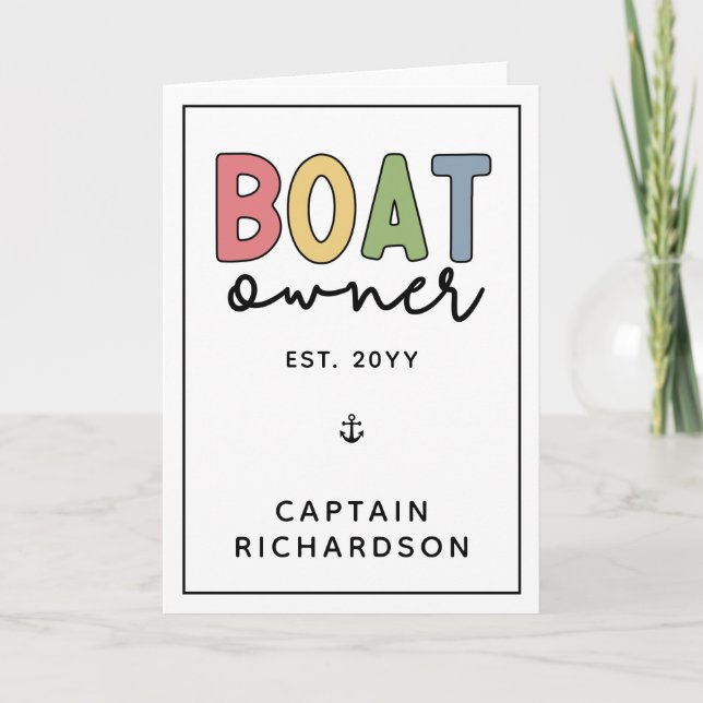 Custom Boat Owner established New Boat Owner Gifts Card (Front)