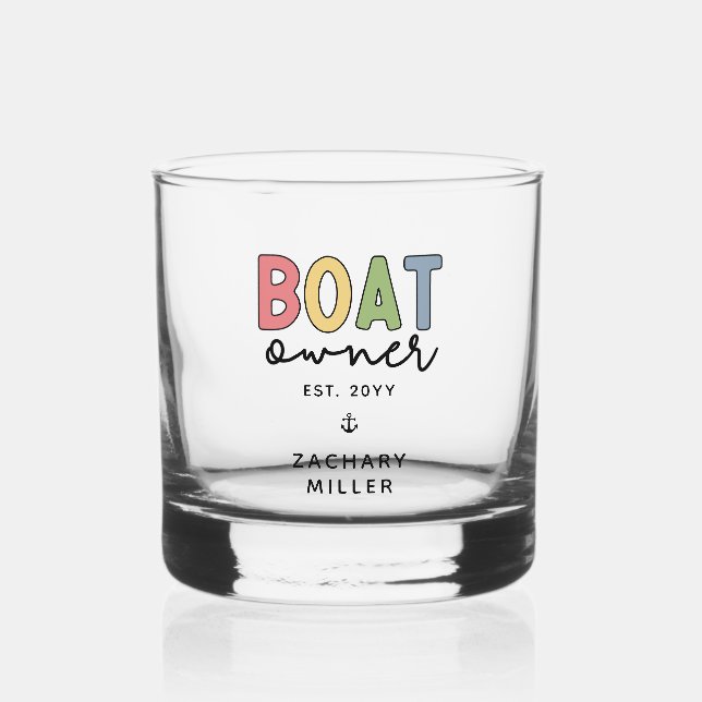 Custom Boat Owner established New Boat Owner Gifts Whiskey Glass (Front)