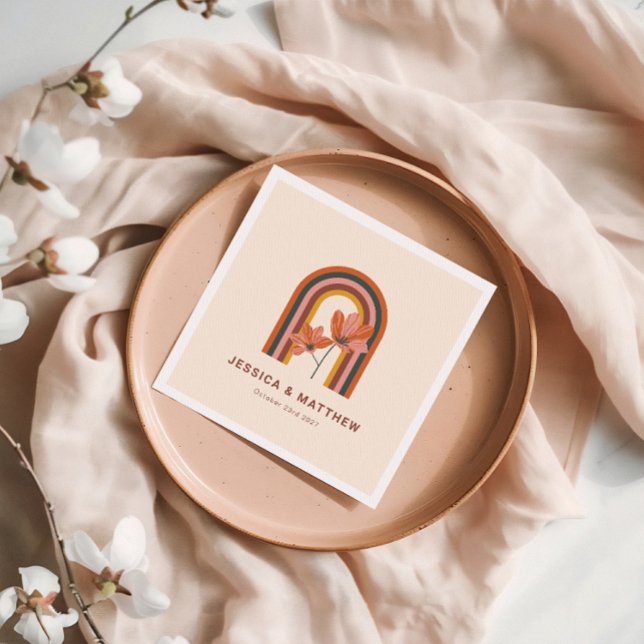 Custom Bohemian Autumn Terracotta Floral Wedding Napkin (Creator Uploaded)